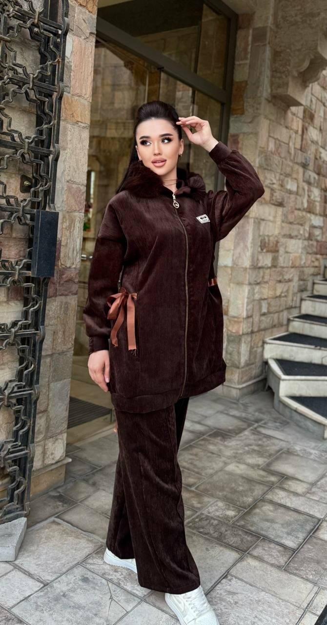 Платье  ayollar uchun uy kiyimi, ko'ylak komplekt, размер ovesize, темно-коричневый