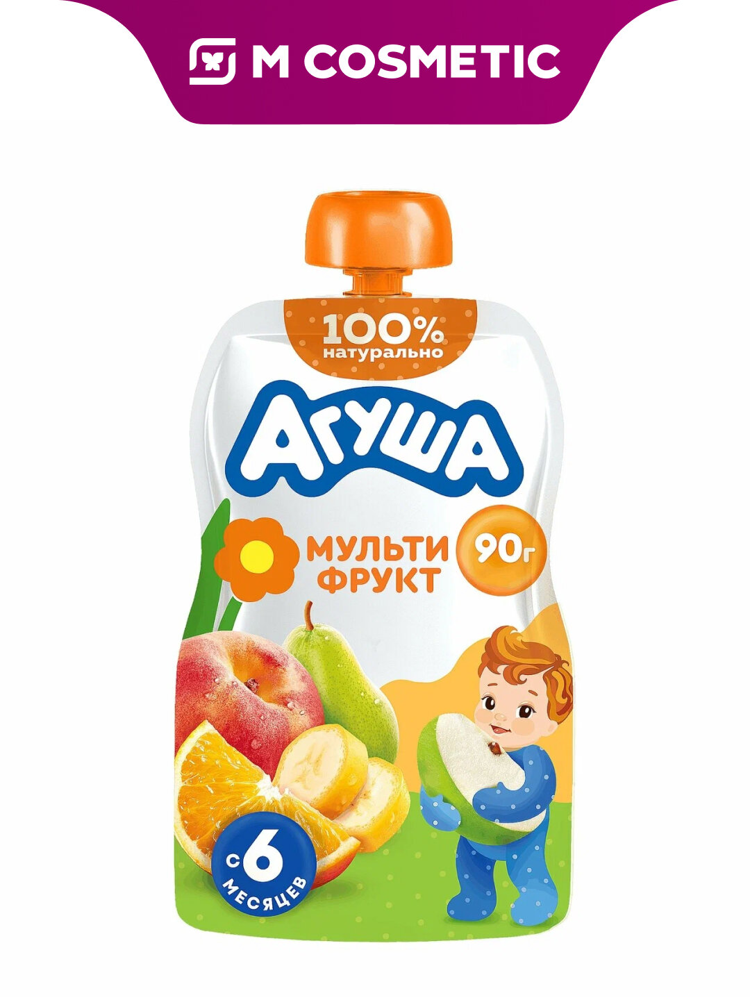 Детское пюре "Агуша" мультифрукт, гипоаллергенное, с 6 мес, 90 г