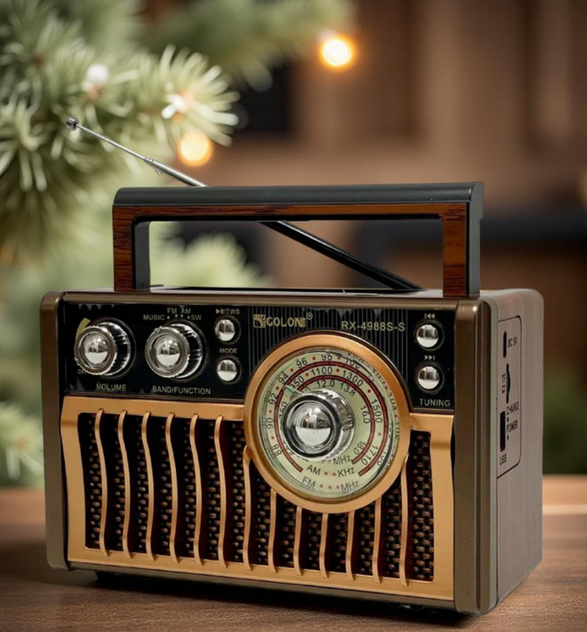 Радиоприемник с MP3 плеером и BT+Solar panel Golon RX-4988S-S (светло-коричневый)