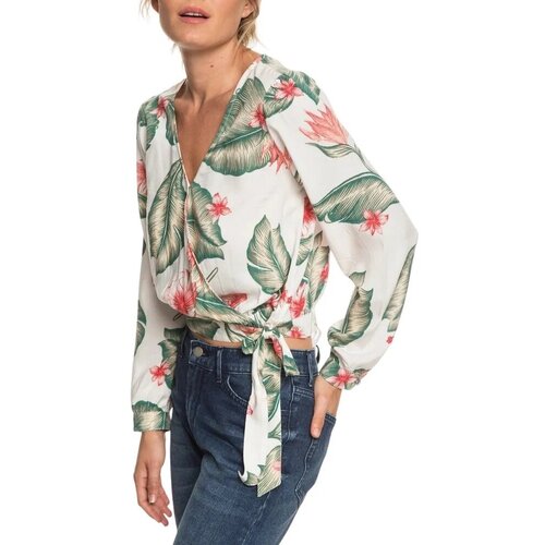 фото Блуза roxy, повседневный стиль, длинный рукав, флористический принт, размер 46, мультиколор