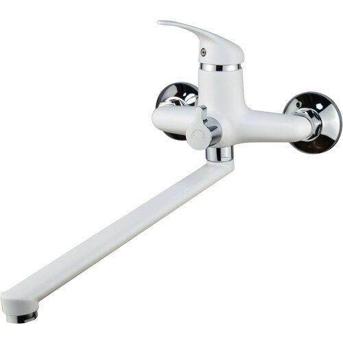 Смеситель для ванны с душем белый латунь однорычажный с длинным изливом Rusant RV1823515-096-06