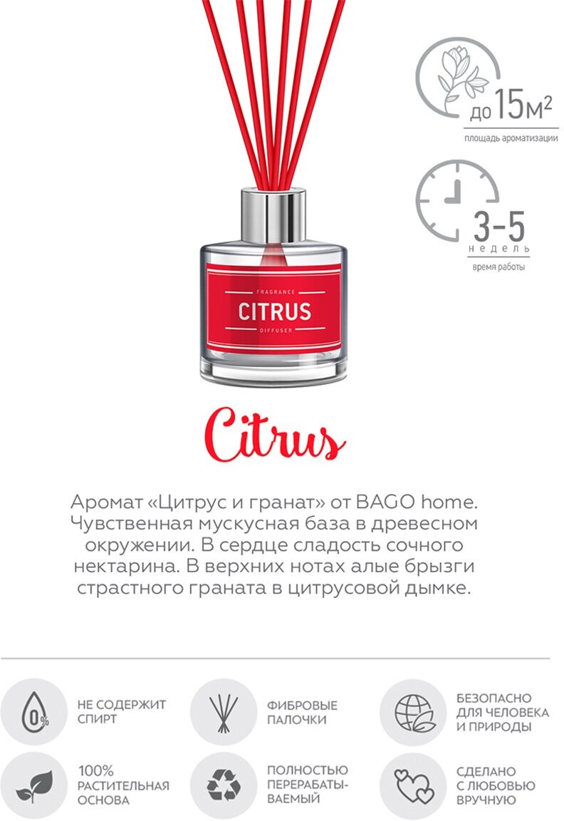 Ароматический диффузор Bago Home Апельсин и гранат 40 мл - фото №2