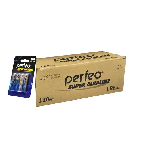 Батарея пальчиковая алкалиновая PERFEO AA LR6-4BL SUPER ALKALINE 4шт в блистере / шоубокс 30 блистеров /120батареек