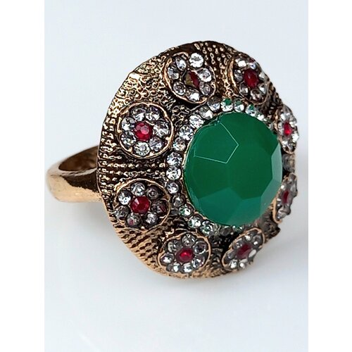 фото Кольцо бижутерный сплав, кристаллы swarovski, хризопраз, размер 20, мультиколор украшения винтаж