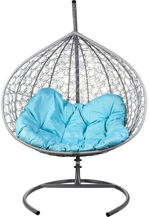 Двойное подвесное кресло BiGarden Gemini promo gray голубая подушка - фотография № 5
