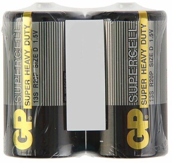 Батарейка солевая GP Supercell Super Heavy Duty, 13S R20Р, 1.5В, спайка, 2 шт.