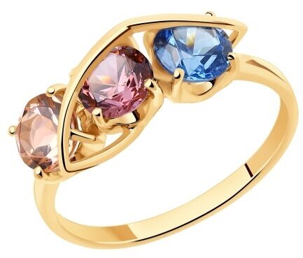 Кольцо Diamant online, золото, 585 проба, корунд, морганит, родолит