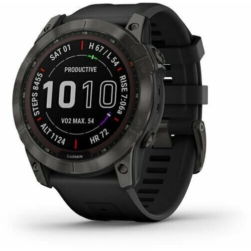 Часы Garmin FENIX 7X Sapphire Solar титановый угольно-серый DLC с силиконовым ремешком 010-02541-11 10499000₽