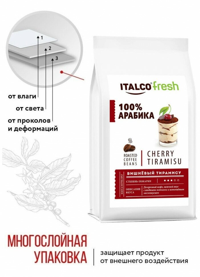 Кофе в зернах Italco Fresh, ароматизированный, вишня, тирамису, 175 г - фото №3