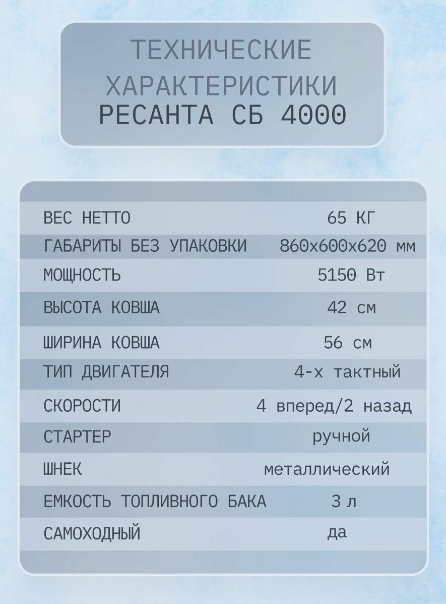 Снегоуборщик бензиновый РЕСАНТА СБ 4000 7 лс