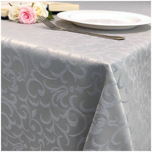 Скатерть 145x280 см. цвет серый узор 1751 крупный вензель с пропиткой от загрязнений