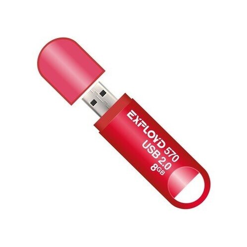 Флешка Exployd 570, 8 Гб, USB2.0, чт до 15 Мб/с, зап до 8 Мб/с, красная флешка exployd 570 32 гб usb2 0 чт до 15 мб с зап до 8 мб с красная