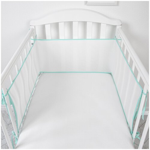 фото Бортик сетка защитный в детскую кроватку для новорожденных 31х180, на прямоугольную, круглую, овальную кровать, цвет салатовый baby nice