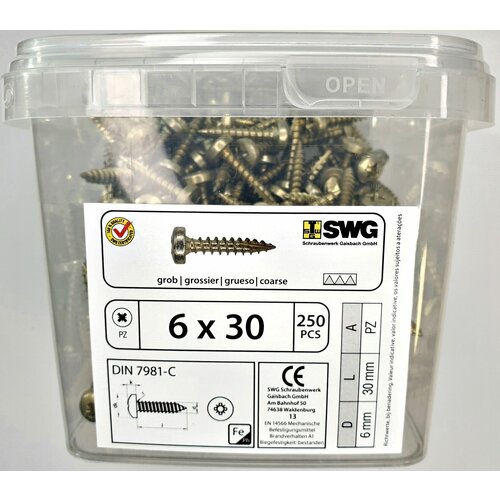 Саморез DIN 7981-C 6x30 (250 pcs) SWG, Германия