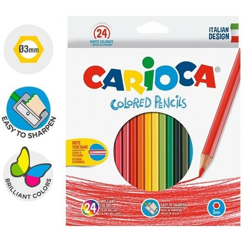 Карандаши 24 цвета Carioca, шестигранные, деревянные, грифель 3 мм, картонная упаковка, точилка в подарок карандаши 24 цвета carioca шестигранные деревянные грифель 3 мм картонная упаковка точилка в подарок