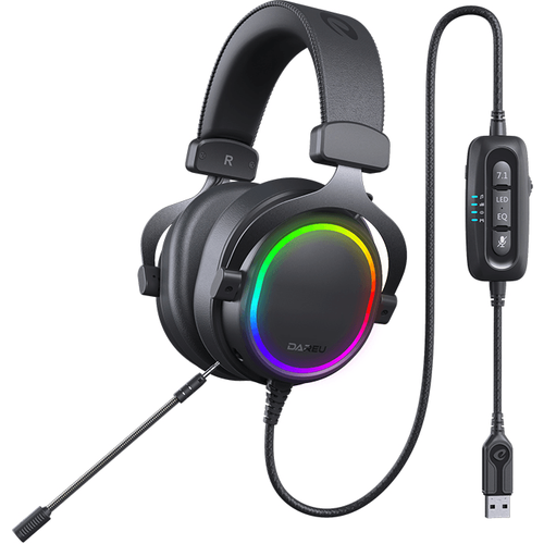 Гарнитура игровая проводная Dareu EH925s Pro Black (черный), подсветка RGB, съемный микрофон с шумоподавлением, подключение USB, длина кабеля 2,2м