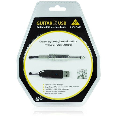 Гитарный USB-аудиоинтерфейс Audio interface Behringer Guitar / Bass USB Cable 2 мобильный аудиоинтерфейс behringer guitar 2 usb