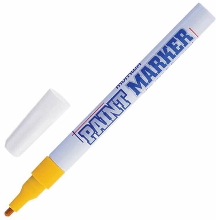 Маркер-краска лаковый (paint marker) MUNHWA "Slim", 2 мм, желтый, нитро-основа, алюминиевый корпус, SPM-08