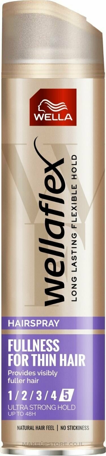 Лак для волос Wellaflex Fullness для тонких волос с маслом макадамии супер-сильной фиксации 250 мл (Из Финляндии)