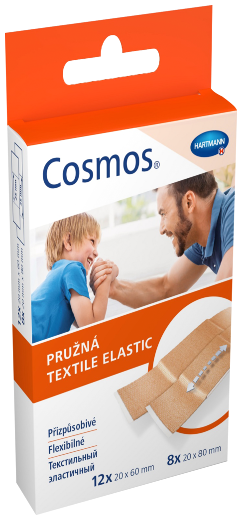 Пластырь COSMOS Textil Elastic эластичный, бежевый, 2 размера, 20шт