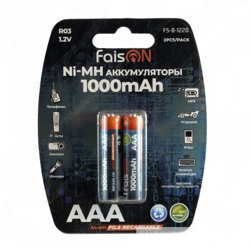 Аккумулятор FaisON, 1000mAh, R03-2BL, AAA, FS-B-1220 (2 шт.)
