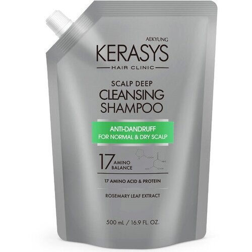 Kerasys Шампунь для лечения кожи головы освежающий уход за сухой и нормальной кожей головы 500 мл мягкая упаковка