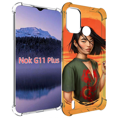 Чехол MyPads девушка-в-оранжевом-фоне женский для Nokia G11 Plus задняя-панель-накладка-бампер