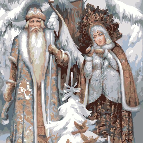 Картина по номерам Дед Мороз и Снегурочка в лесу на стену картина по номерам дед мороз и олени в лесу 40x50