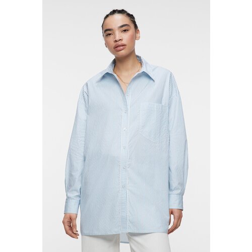 Блузка-рубашка oversize хлопковая удлиненная Befree 2321688359-42-M голубой принт размер M