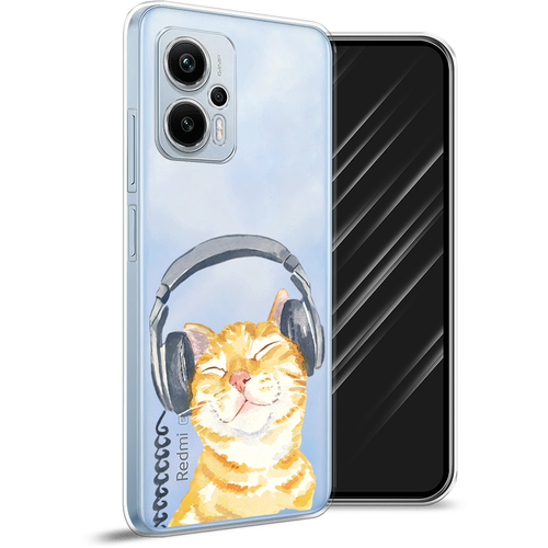Силиконовый чехол на Xiaomi Redmi Note 12T Pro / Редми Нот 12T Про Кот меломан, прозрачный силиконовый чехол на redmi note 12t pro редми нот 12t про белая кошка с цветами