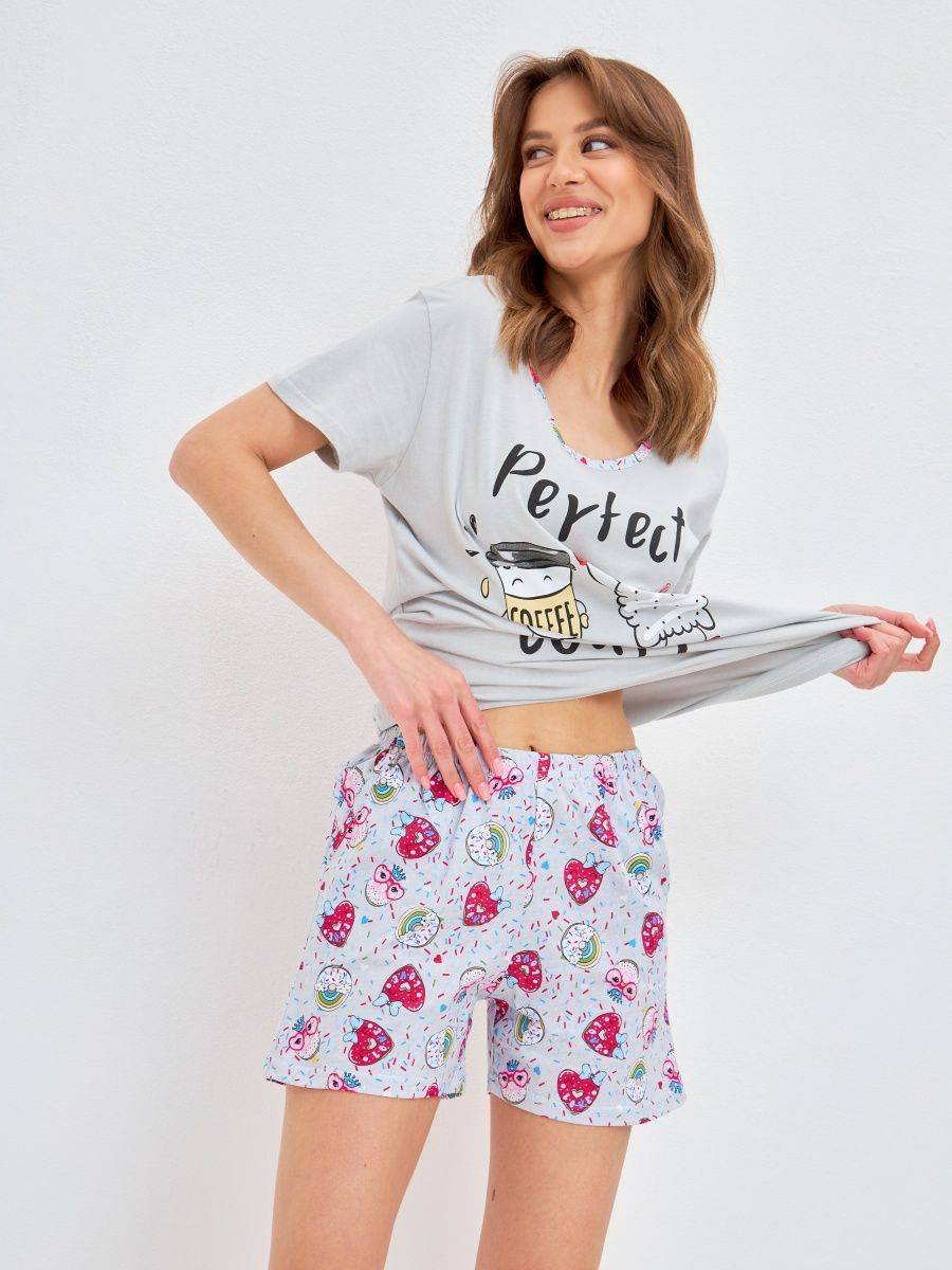 Пижама женская комплект футболка и шорты хлопок 100% домашний комплект для сна большие размеры - фотография № 6
