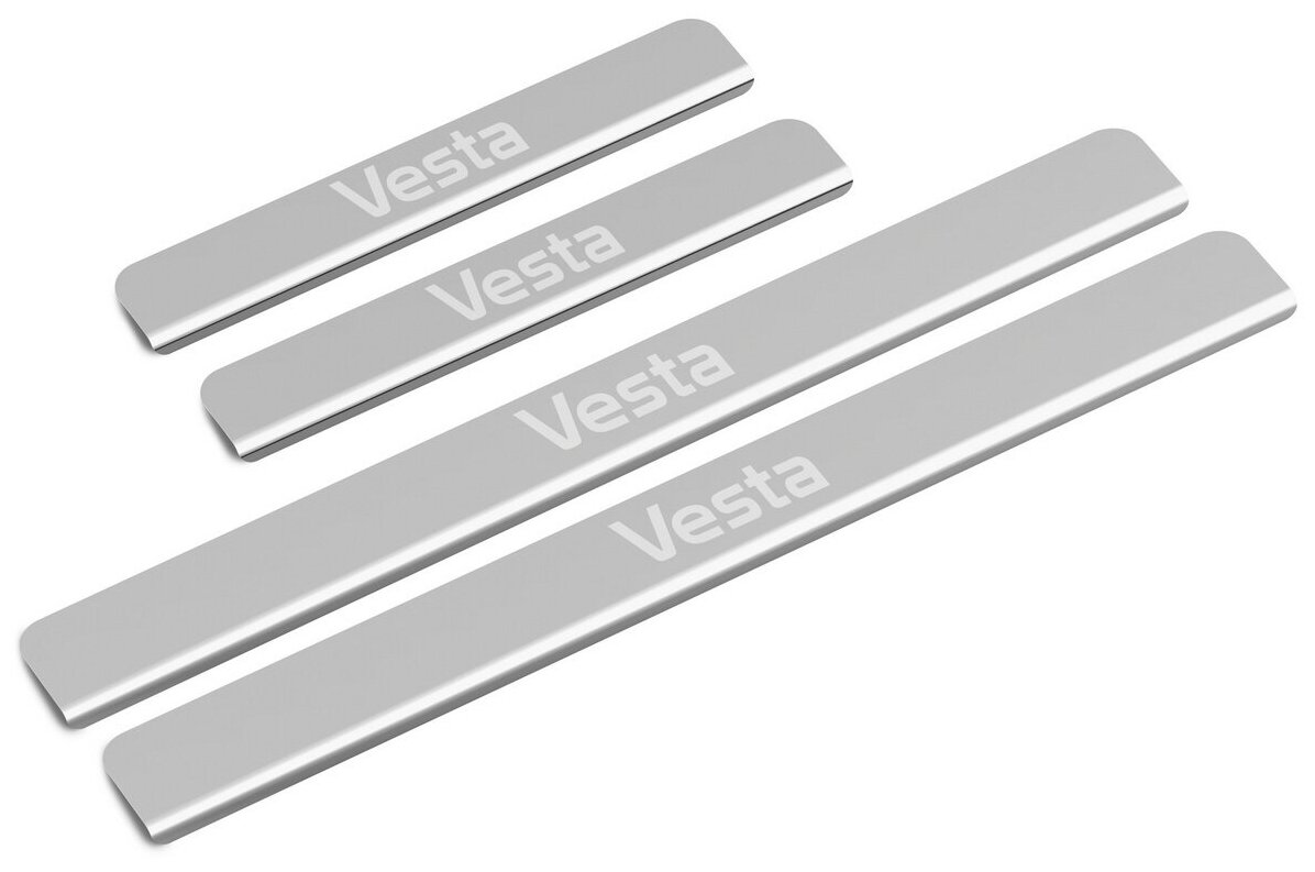 Накладки на пороги AutoMax для Lada Vesta седан универсал 2015-н. в./Vesta Cross универсал 2017-н. в нерж. сталь с надписью 4 шт AMLAVES01