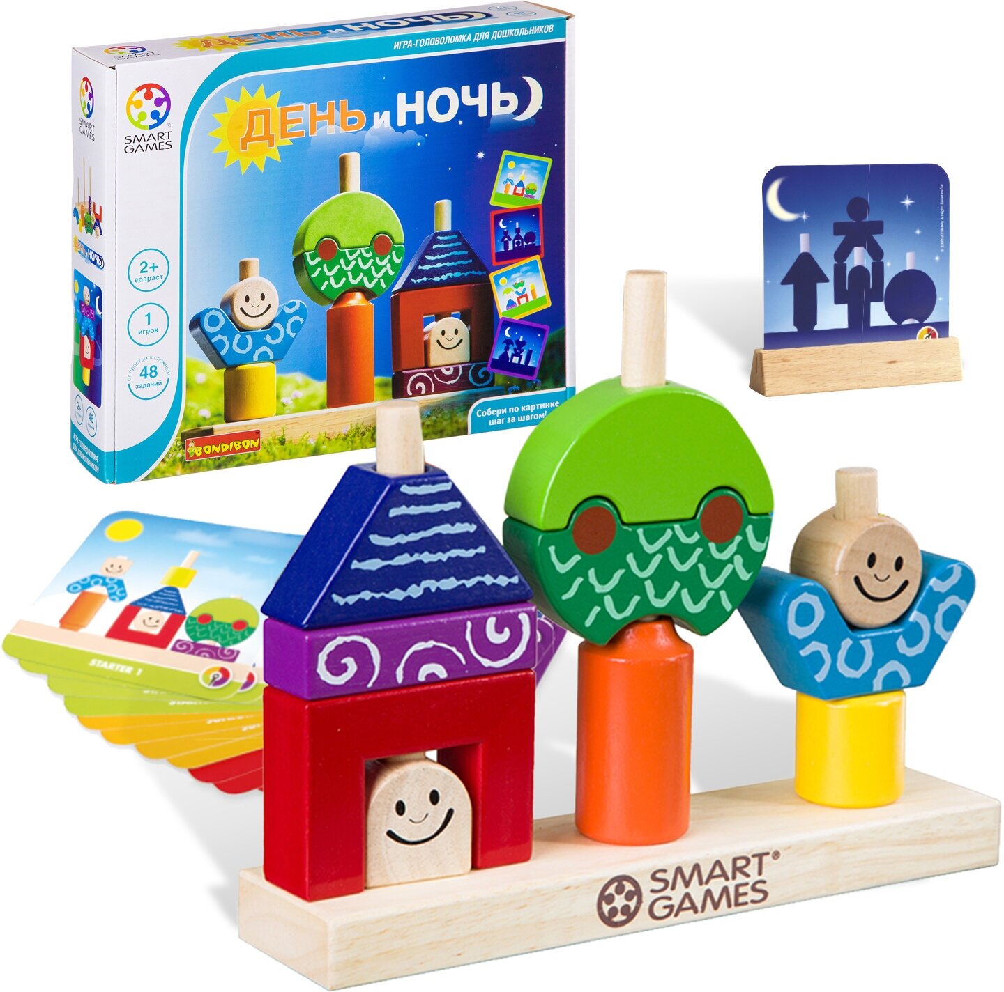 Развивающая игрушка для детей день И ночь деревянная головоломка сортер, пирамидка геометрические фигуры для малышей