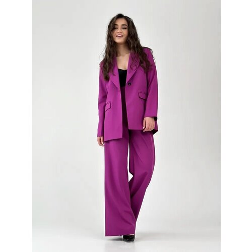 фото Костюм blazer, жакет и брюки, классический стиль, свободный силуэт, подкладка, размер 42, фиолетовый