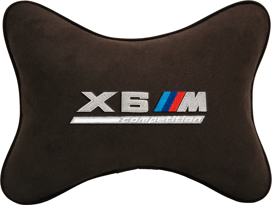 Подушка на подголовник алькантара Coffee с логотипом автомобиля BMW X6M COMPETITION