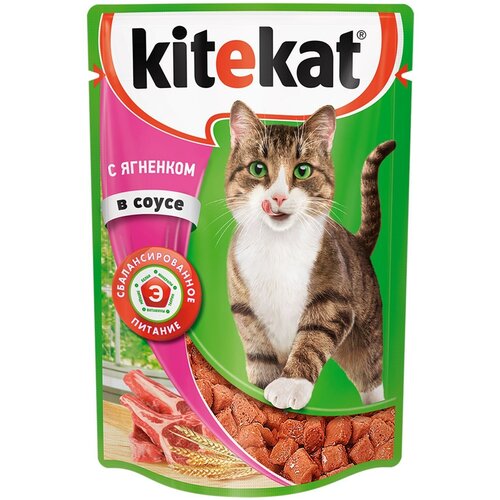 Корм консервированный для кошек KITEKAT с сочными кусочками ягненка в соусе, 85 г - 60 шт.