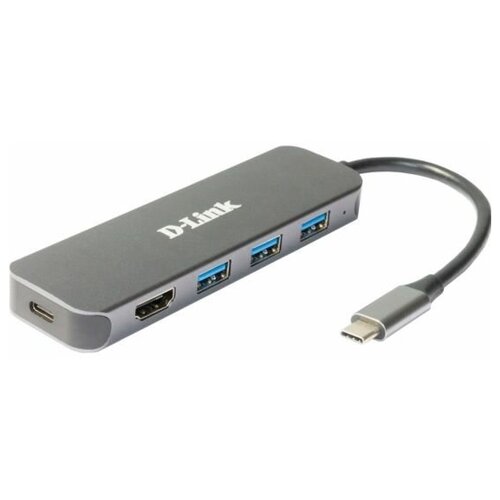 D-LINK Сетевое оборудование D-Link DUB-2333/A1A Док-станция с разъемом USB Type-C, 3 портами USB 3.0, 1 портом USB Type-C/PD 3.0 и 1 портом HDMI Серый, чёрный