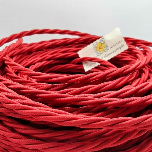 Провод витой в тканевой оплётке ретро 3*2,5, 50 м/уп, матовый, красный
