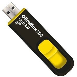 OltraMax Флешка OltraMax 250, 8 Гб, USB2.0, чт до 15 Мб/с, зап до 8 Мб/с, жёлтая