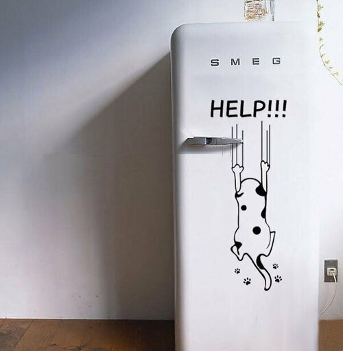 Рисунок-самоклейка Кот -хулиган, смешной котик, кошка цепляется за обои, наклейка на холодильник