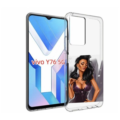 Чехол MyPads нарисованная-девушка-в-фиолетовом-платье женский для Vivo Y76 5G задняя-панель-накладка-бампер