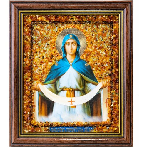 «Покров Пресвятой Богородицы» икона, украшенная янтарём