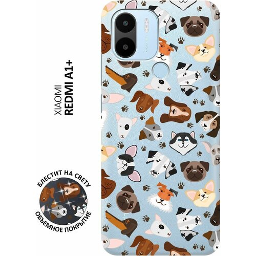 Силиконовый чехол на Xiaomi Redmi A1+, Сяоми Редми А1 Плюс с 3D принтом Dogs Pattern прозрачный чехол книжка на xiaomi redmi a1 сяоми редми а1 плюс с 3d принтом dogs pattern бордовый