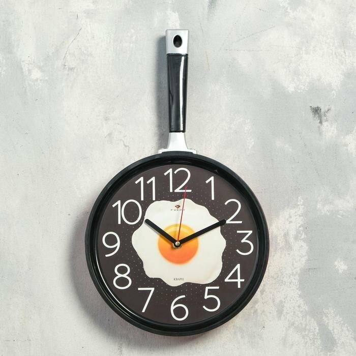 Часы настенные "Сковорода" 25x43см, корпус красный с черным, плавный xод