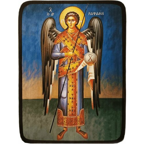 Икона Архангел Рафаил на тёмном фоне, размер 19 х 26 см икона архангел рафаил поясной размер 19 х 26 см