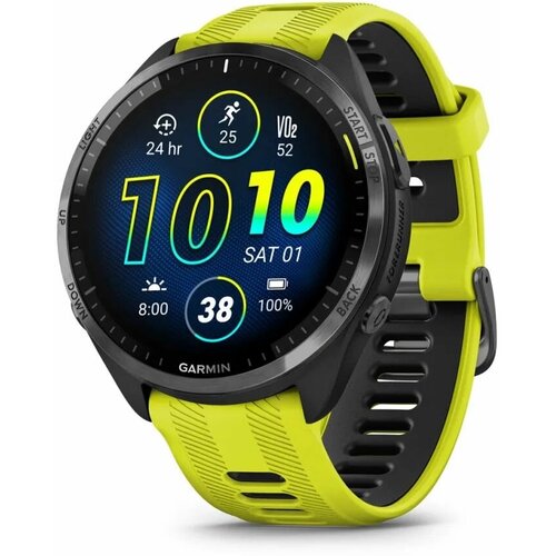 Смарт-часы Garmin Forerunner 965 черные темно-серый DLC титановый безель с желто-черным ремешком 010-02809-12 6717300₽