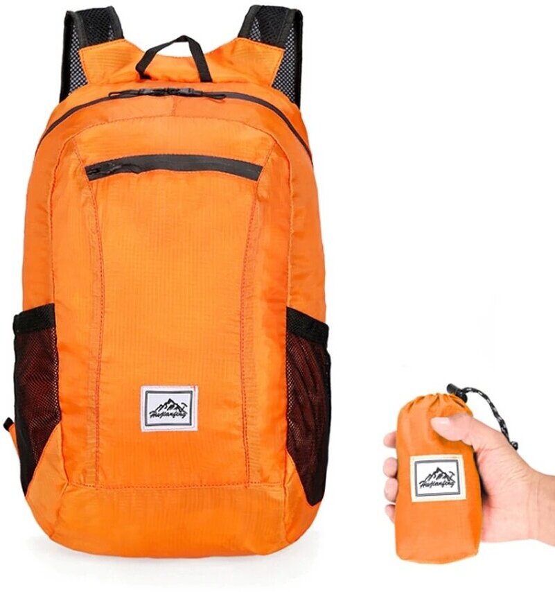 Повседневный городской складной рюкзак для активного отдыха и покупок, лёгкая складная сумка объем 20 литров цвет оранжевый
