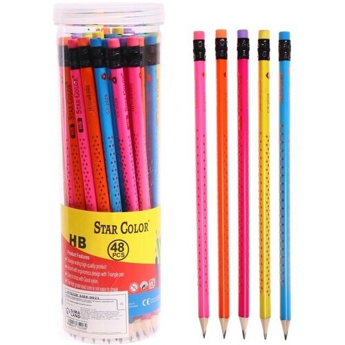 Карандаш чернографитный с ластиком НВ корпус трехгранный заточенный в тубусе микс48 шт 877₽