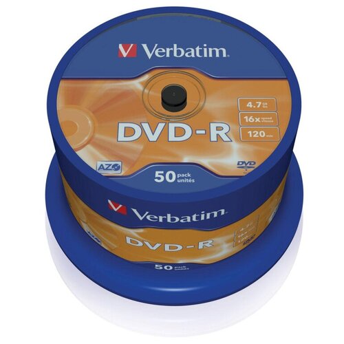 Носители информации DVD-R, 16x, Verbatim Azo Matt Silver, Cake/50, 43548