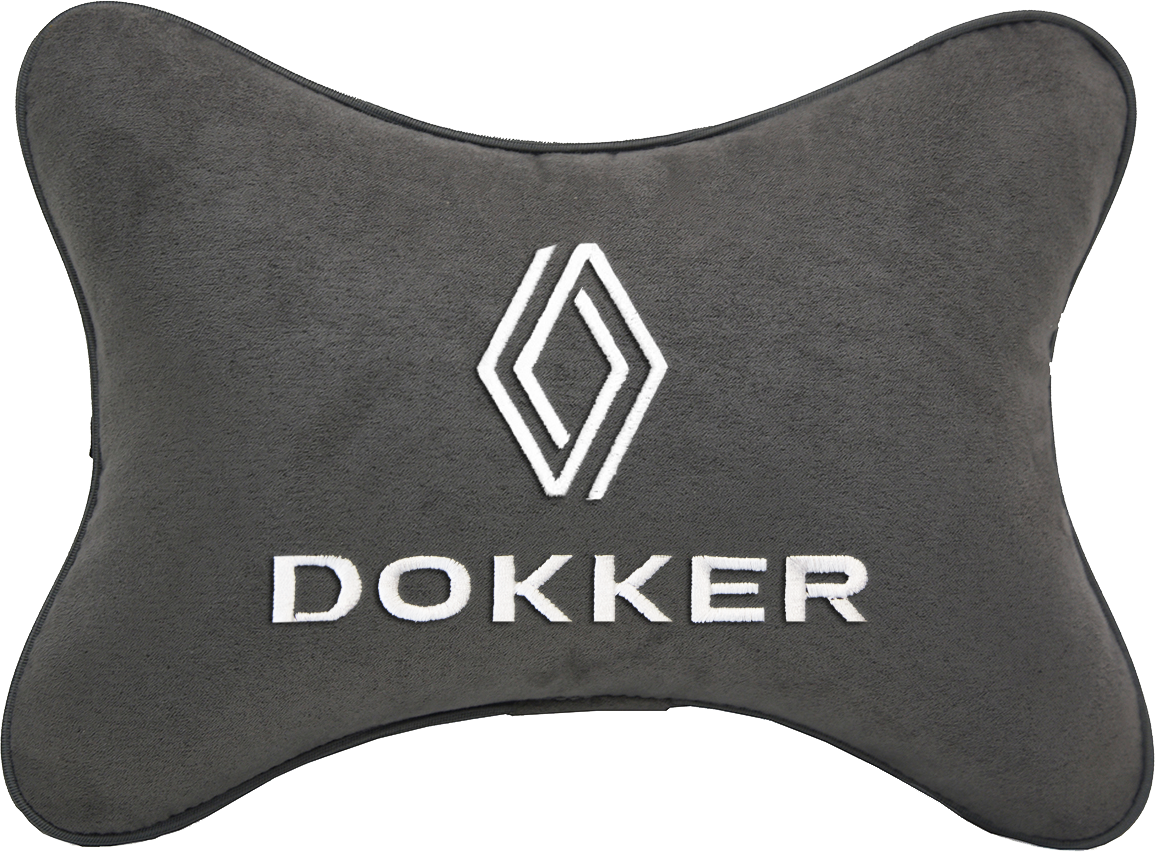 Подушка на подголовник алькантара D.Grey с логотипом автомобиля RENAULT Dokker